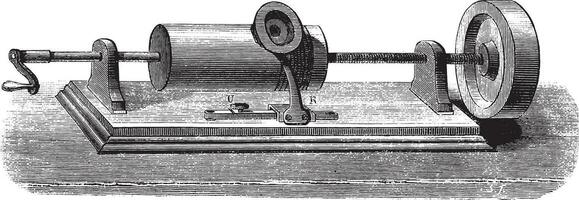 fonografo, strumento quello conserve e riproduce il parole, Vintage ▾ incisione. vettore