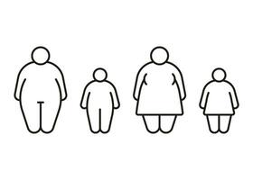 obeso corpo di uomo, donna, figli, linea icona. Grasso figura e grande dimensione di famiglia. rischio diabete le persone. vettore schema illustrazione