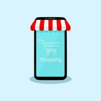 in linea acquisti. smartphone trasformato in Internet negozio. concetto di mobile marketing vettore