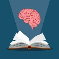Aperto il libro e il cervello. libri per creare idee e cervello sviluppo. vettore illustrazione
