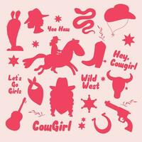 selvaggio ovest cowgirl rosa silhouette impostare. occidentale nel il cowgirl stile vettore