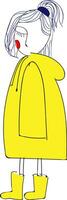 astratto immagine di un' ragazza con giallo impermeabile e stivali vettore illustrazione su bianca sfondo