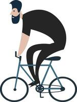 vettore illustrazione su bianca sfondo di un' ciclista vestito nel nero su un' blu bicicletta