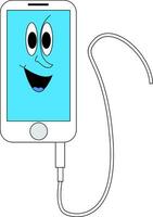 bianca e blu sorridente i phone con bianca cordone vettore illustrazione su bianca sfondo