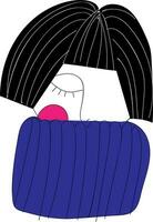 un' donna con corto nero capelli indossare un' a strisce maglione vettore o colore illustrazione