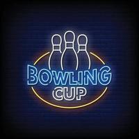 vettore di testo in stile insegne al neon della tazza da bowling