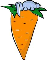 un' bellissimo coniglio nascondiglio dietro a un' arancia carota vettore colore disegno o illustrazione