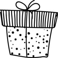nero e bianca schizzo di un' presente scatola legato con un' nastro e sormontato con decorativo arco lavori particolarmente bene per i regali vettore colore disegno o illustrazione