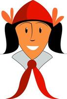 un' ragazza vestito nel pioniere costume con rosso testa berretto e ling collo nastro vettore colore disegno o illustrazione