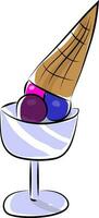 un ghiaccio crema coppa di gelato guarnita con tre diverso sapori e un' cono vettore colore disegno o illustrazione