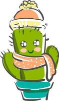 un' carino e contento cactus pianta emoji coperto nel inverno Abiti vettore colore disegno o illustrazione