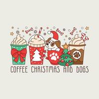 carino cane con caffè per Natale, cagnetto con Natale battiti, Natale cagnetto con Natale battiti vettore