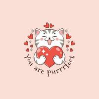adorabile illustrazione di gatto Tenere un' cuore, adorabile bianca gatto per San Valentino giorno vettore