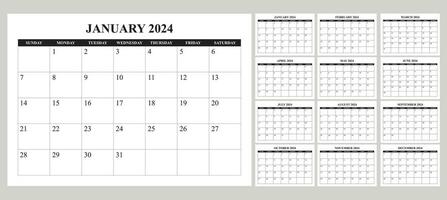 impostato calendario 2024 con semplice e moderno design vettore