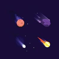 incandescente universo astronomia set meteora asteroide comete collezione stile cartone animato