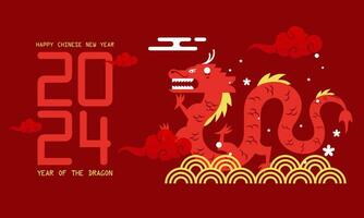 contento lunare nuovo anno Cinese nuovo anno 2024 anno di il Drago zodiaco piatto design illustrazione vettore