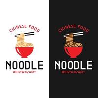 noodle mie ramen in una ciotola e modello di progettazione del logo delle bacchette vettore