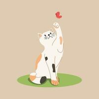 gatto giocando con farfalla cartone animato vettore illustrazione