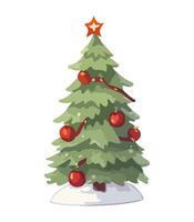 ai generato vettore illustrazione di decorato Natale albero. verde soffice natale pino, isolato su bianca sfondo. carino Natale albero nel cartone animato acquerello stile.
