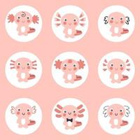 collezione di adesivi axolotl disegnati a mano. perfetto per evidenziare la storia di instagram. vettore