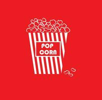 ritratto di delizioso Popcorn nel un' grande carta Borsa con bianca strisce al di sopra di rosso sfondo vettore o colore illustrazione