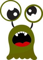 cartone animato divertente verde mostro con un Aperto bocca esponendo cinque di forma ovale bianca denti vettore o colore illustrazione