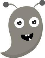 cartone animato divertente grigio mostro con bocca largo ha aperto e tre bianca denti esposto vettore o colore illustrazione