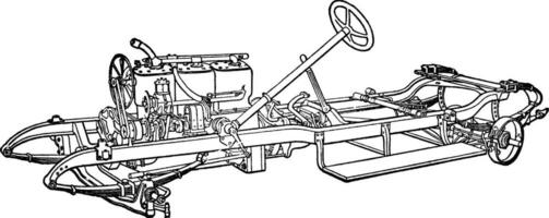 edificio un automobile passo 19 è timone Ingranaggio, Vintage ▾ illustrazione. vettore
