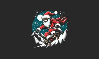 Santa giocando skateboard su montagna vettore piatto design