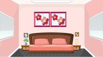 interior design camera da letto rosa con mobili vettore