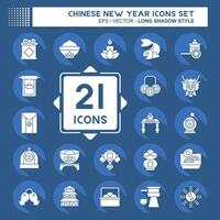icona impostato Cinese nuovo anno. relazionato per vacanza simbolo. lungo ombra stile. semplice design modificabile. semplice illustrazione vettore
