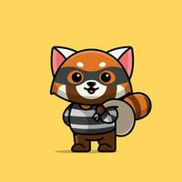 carino ladro rosso panda cartone animato vettore illustrazione animale professione concetto icona isolato