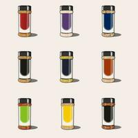 un' collezione di grafico illustrazioni di bottiglie con vario Contenuti, come come sabbia, adatto per quelli di voi chi avere simile prodotti e bisogno un' bottiglia design per il confezione. vettore