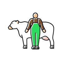 mucca con contadino colore icona vettore illustrazione
