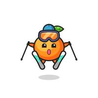 personaggio mascotte mandarino come giocatore di sci vettore