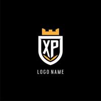 iniziale xp logo con scudo, esport gioco logo monogramma stile vettore