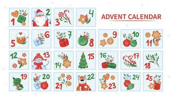 Natale Avvento calendario per bambini. vettore illustrazione