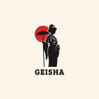 giapponese geisha ragazza portafortuna logo design modello vettore icona illustrazione. geisha donne Giappone simbolo