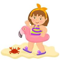 bambina che si gode le vacanze in spiaggia vettore