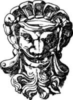 smussato grottesco maschera è trovato nel il castello di ecouen nel Francia nel 1538, Vintage ▾ incisione. vettore