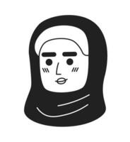 mezzo orientale donna modesto nero e bianca 2d vettore avatar illustrazione. musulmano bellissimo femmina schema cartone animato personaggio viso isolato. tradizionale foulard piatto utente profilo Immagine, ritratto