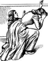 donna e bambino ducking fuori uso, Vintage ▾ illustrazione vettore