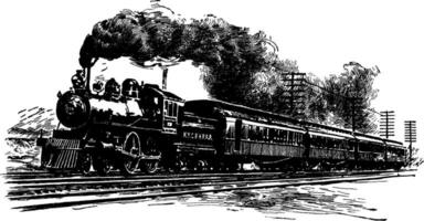 un' Ferrovia treno, Vintage ▾ illustrazione. vettore