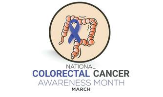 nazionale colorettale cancro consapevolezza mese. sfondo, striscione, carta, manifesto, modello. vettore illustrazione.