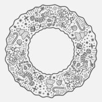 cerchio del bordo della cornice di doodle di natale disegnato a mano vettore