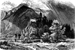 castello di hohenaschau, Vintage ▾ illustrazione. vettore