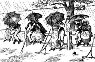 gruppo catturato nel piovere, Vintage ▾ illustrazione vettore