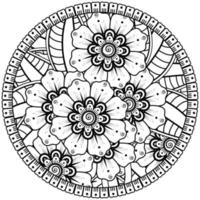 ornamento decorativo fiore mehndi in stile etnico orientale, ornamento scarabocchio, disegno a mano contorno. pagina del libro da colorare. vettore