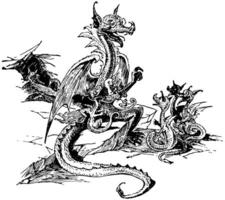 madre Drago con bambino draghi Vintage ▾ illustrazione. vettore