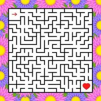 labirinto quadrato astratto. un gioco interessante e utile per i bambini. trova il percorso dalla freccia al cuore. semplice illustrazione vettoriale piatto isolato su sfondo bianco. con una cornice floreale luminosa.